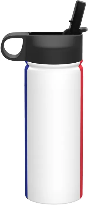French flag Print Flask Stainless Steel Water Bottle with Straw 18OZ FOR Outdoor Gym Commute