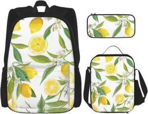 Fresh Tropical Lemons Print Versatile Adjustable Shoulder Fashion Backpack Lunch Bag Pencil Case Large Capacity
