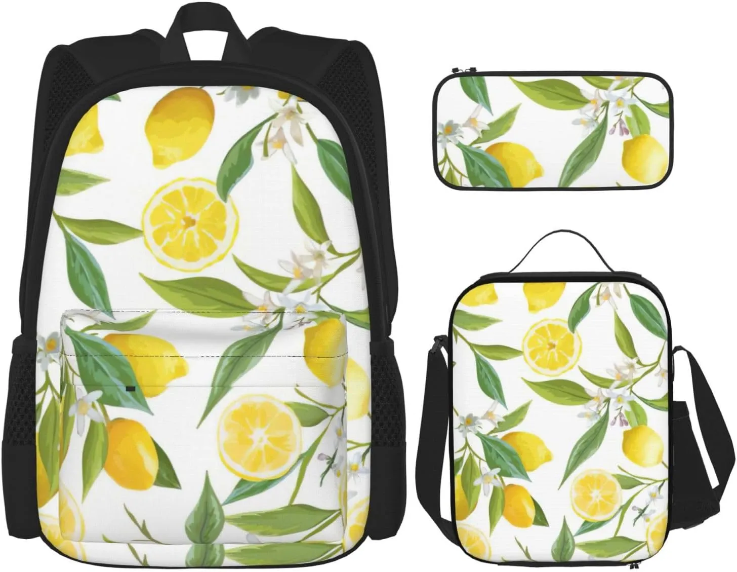 Fresh Tropical Lemons Print Versatile Adjustable Shoulder Fashion Backpack Lunch Bag Pencil Case Large Capacity