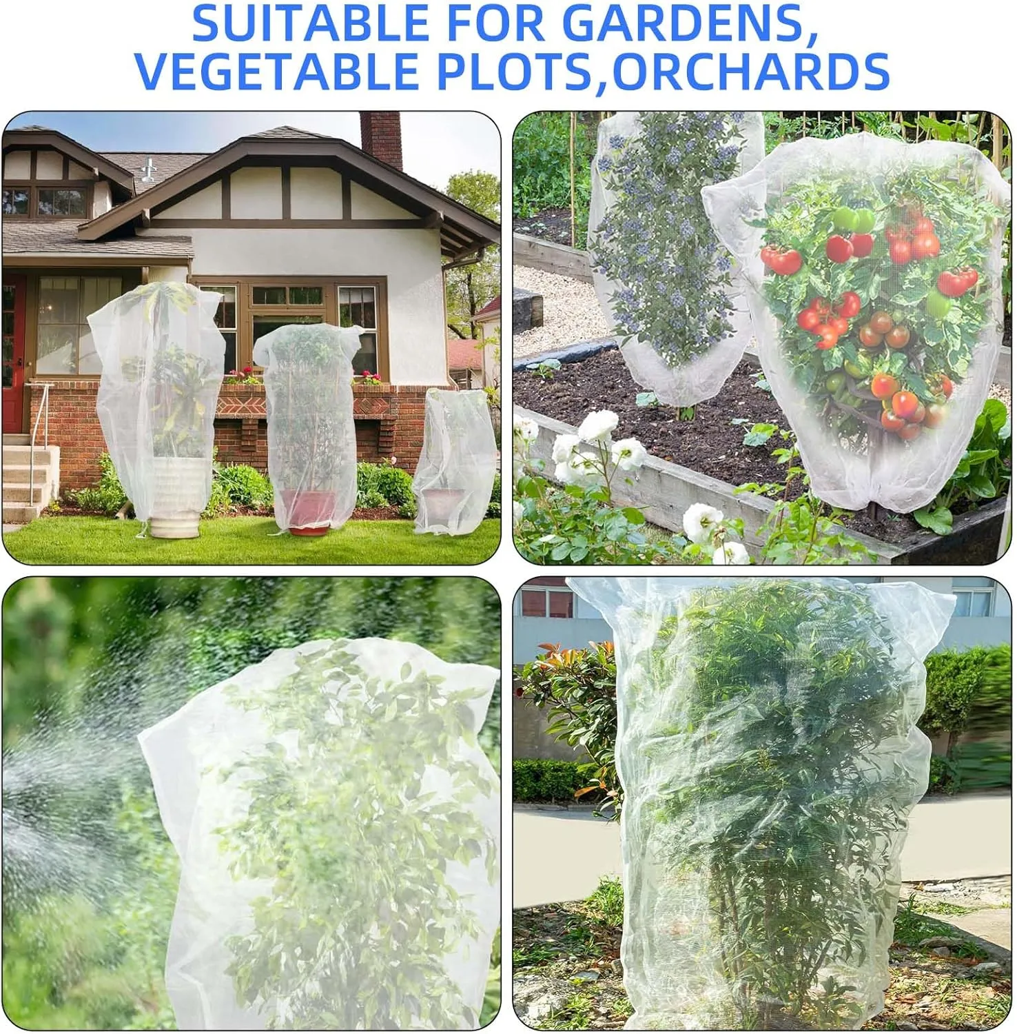 Fruit Protection Bags with Drawstring, 4 Packs Blueberry Bush Netting, Ultra-Fine Mesh Garden Insect Tree Cover, Plant Cover for Pest, Insect Bird Barrier Netting-3.3 x 4.9Ft