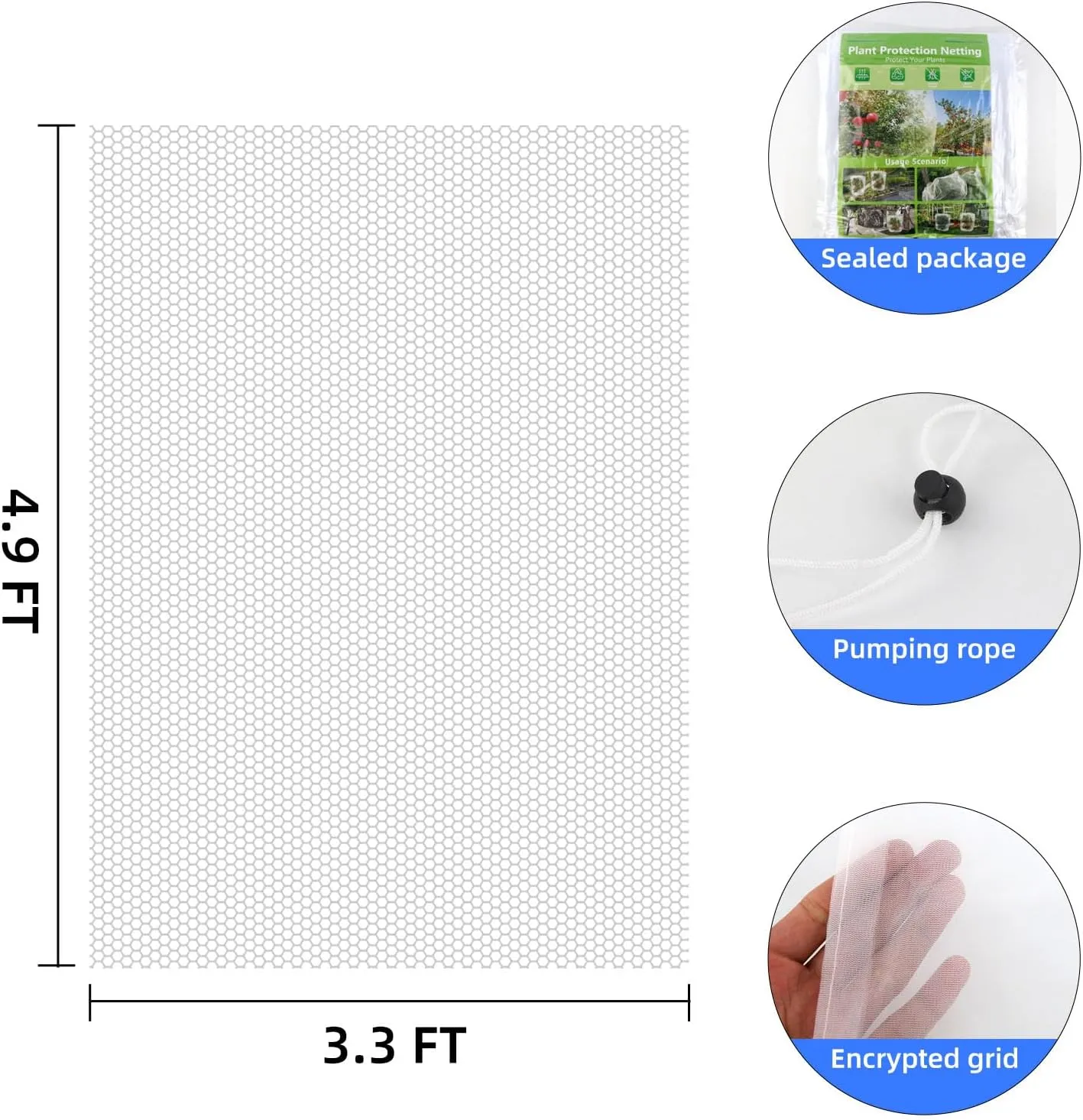 Fruit Protection Bags with Drawstring, 4 Packs Blueberry Bush Netting, Ultra-Fine Mesh Garden Insect Tree Cover, Plant Cover for Pest, Insect Bird Barrier Netting-3.3 x 4.9Ft
