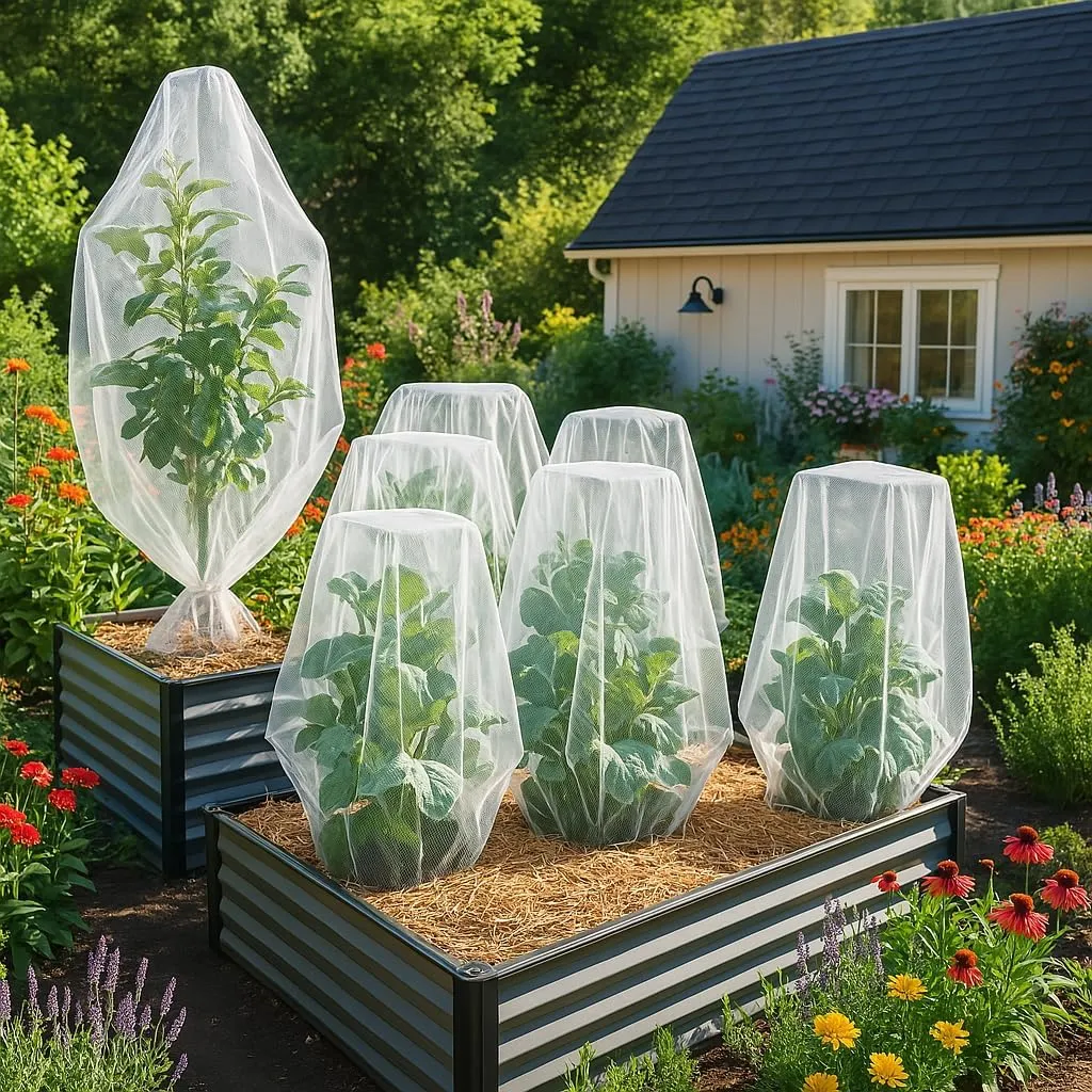 Fruit Tree Protection Bags 4x4.5 FT in 4 Pack | Multiple Size Garden Netting for Fruit & Vegetable Protection | White Plant Net Cover for Blueberry & Tomato | Bird & Insect Mesh Fabric Protector