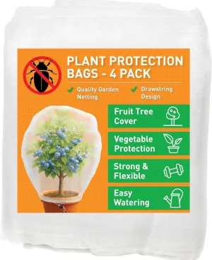 Fruit Tree Protection Bags 4x4.5 FT in 4 Pack | Multiple Size Garden Netting for Fruit & Vegetable Protection | White Plant Net Cover for Blueberry & Tomato | Bird & Insect Mesh Fabric Protector
