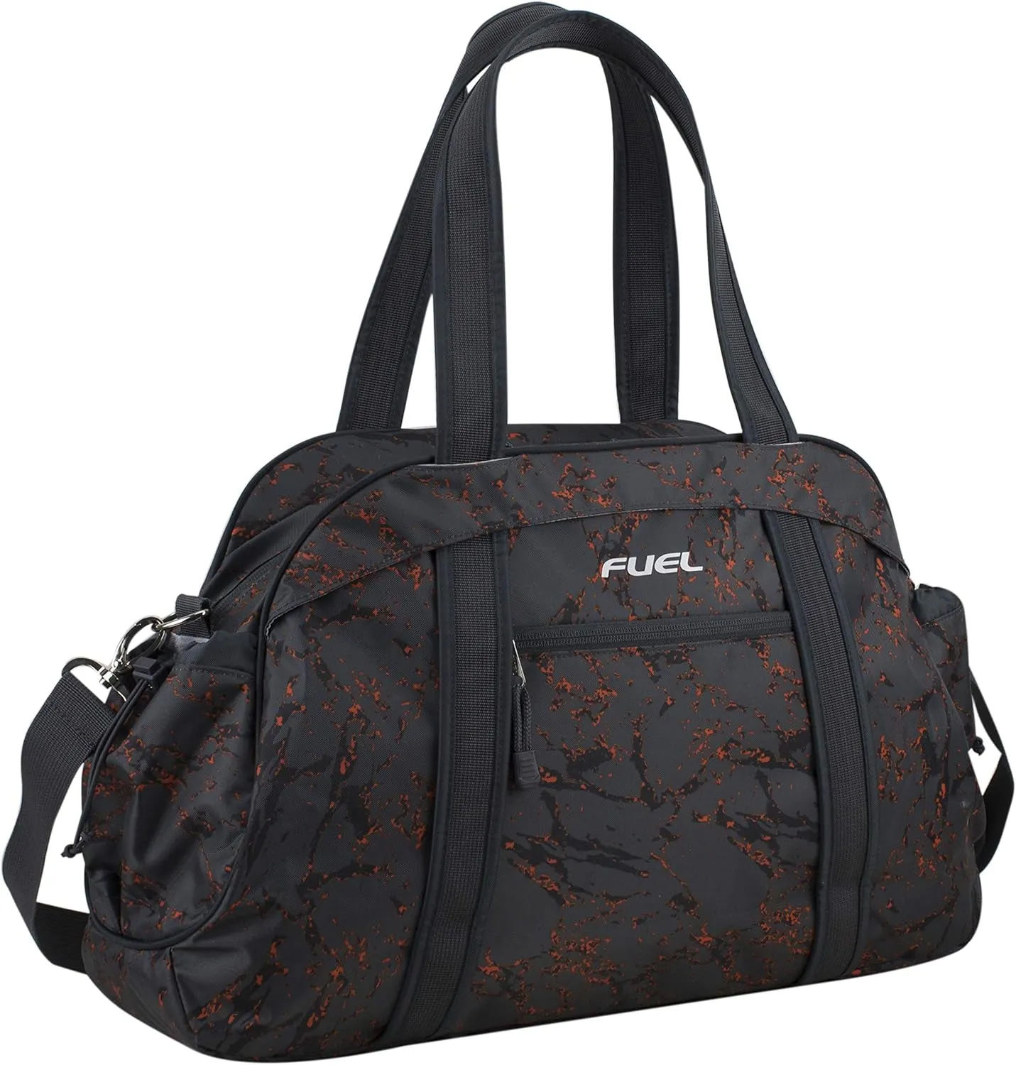 Fuel Sport Carryall Duffel For Gym, Travel or Weekend get-away, Gray Marble Print with hint of Orange/Graphite Trim One_Size