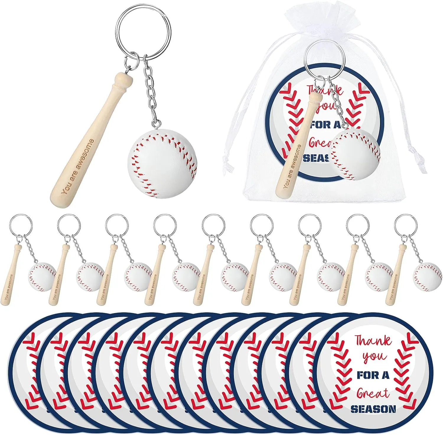 Fumete 12 Set Sports Party Favors Keychain End of Season Team Gifts Thank You Cards Organza Bags Supplies