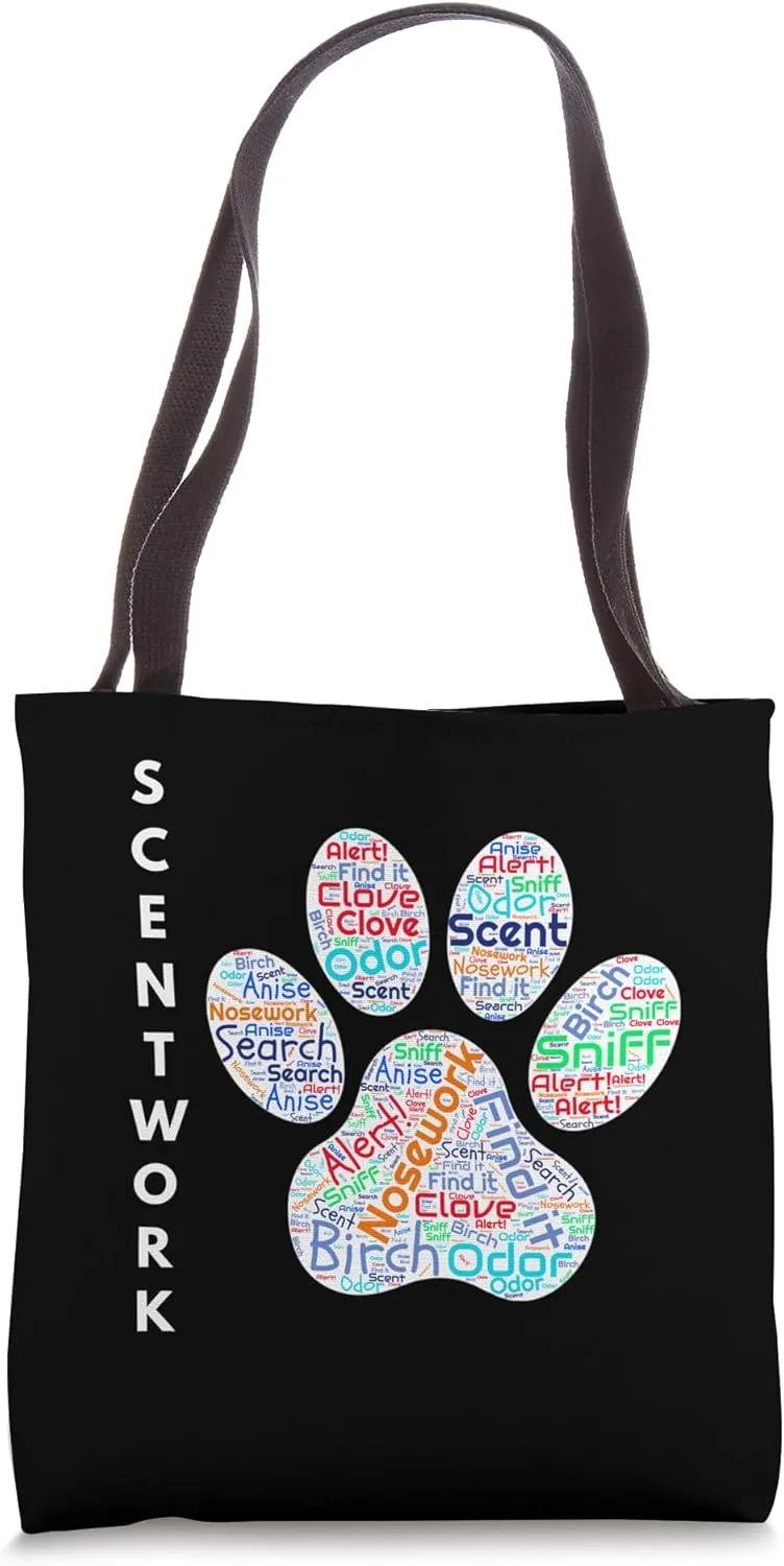 Fun Dog Scentwork design - dog nose birch clove anise words Tote Bag