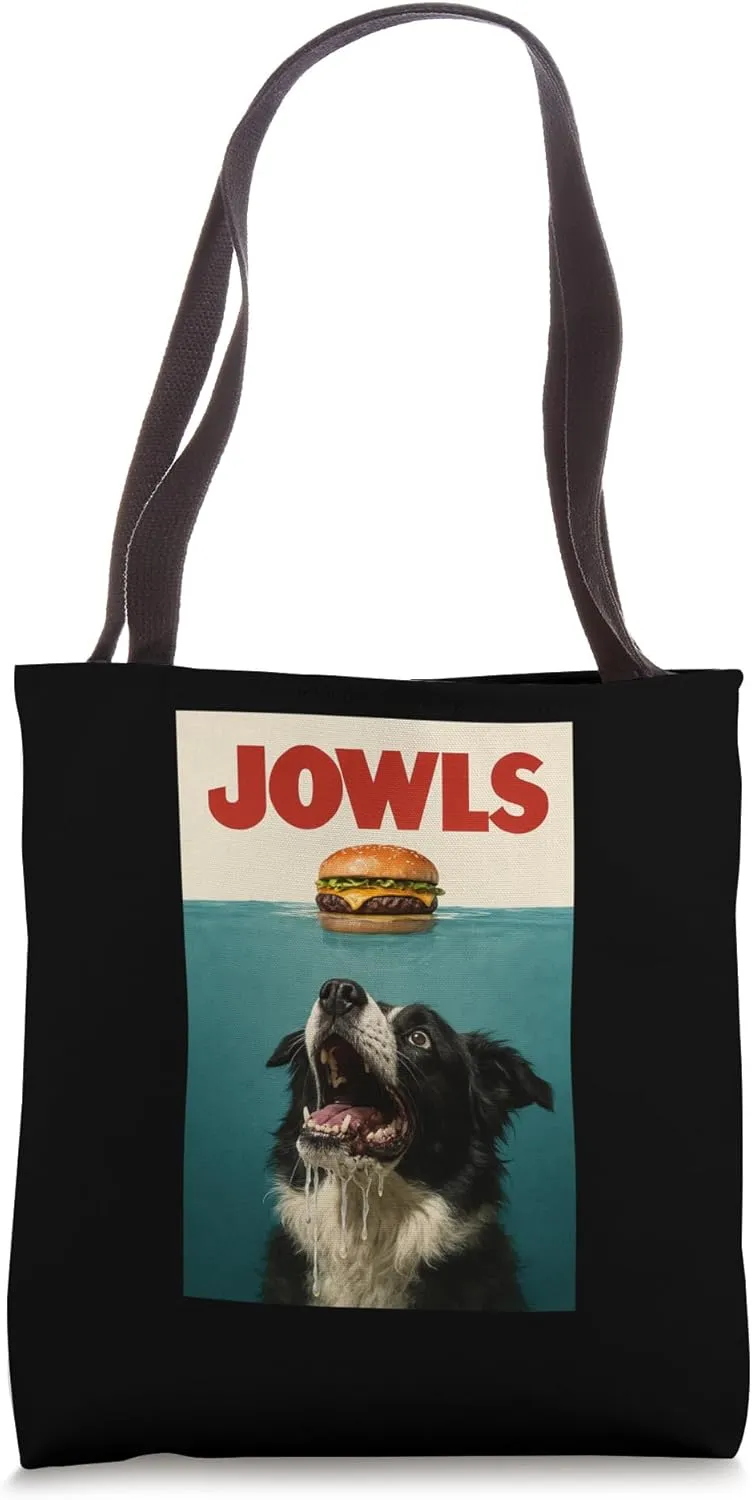 Funny Border Collie Jowls Dog Burger Design Tote Bag