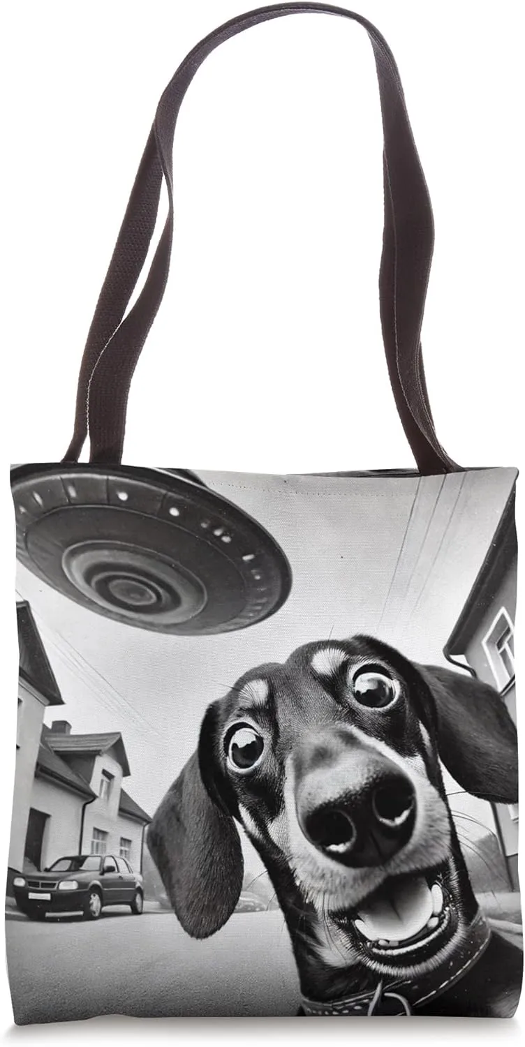 Funny Dachshund Selfie With Alien UFO Frenchie Tote Bag