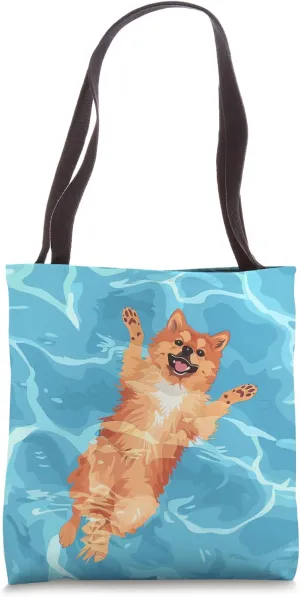 Funny Finnish Spitz In Pool Water Swim Cute Dog Mom Dad Tote Bag