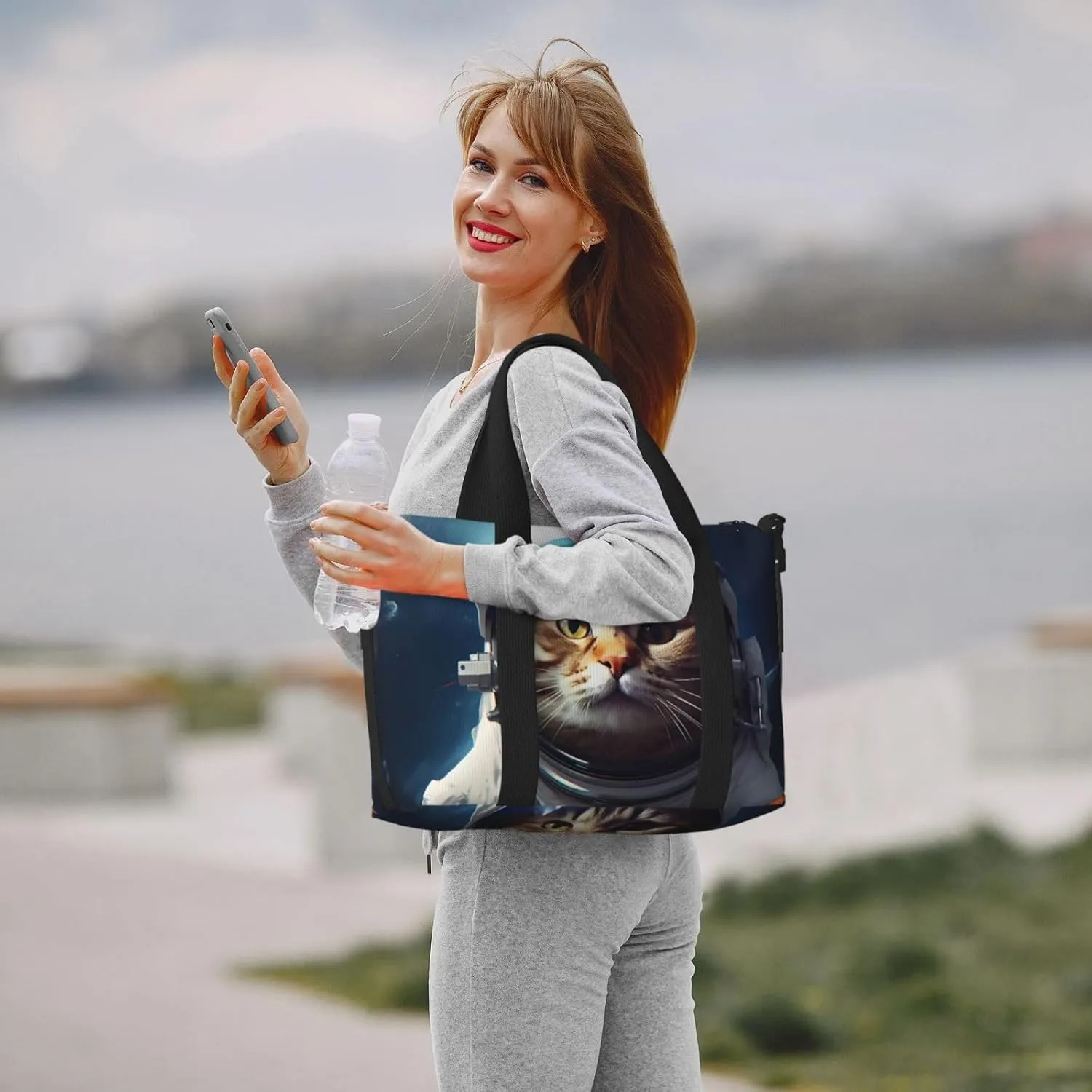 Funny Kitten Cat Travel Duffel Bags for Women Men, Sports Training Gym Bag Dance Bag with Adjustable Shoulder Strap Outer Space Weekender Overnight Bag