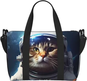 Funny Kitten Cat Travel Duffel Bags for Women Men, Sports Training Gym Bag Dance Bag with Adjustable Shoulder Strap Outer Space Weekender Overnight Bag