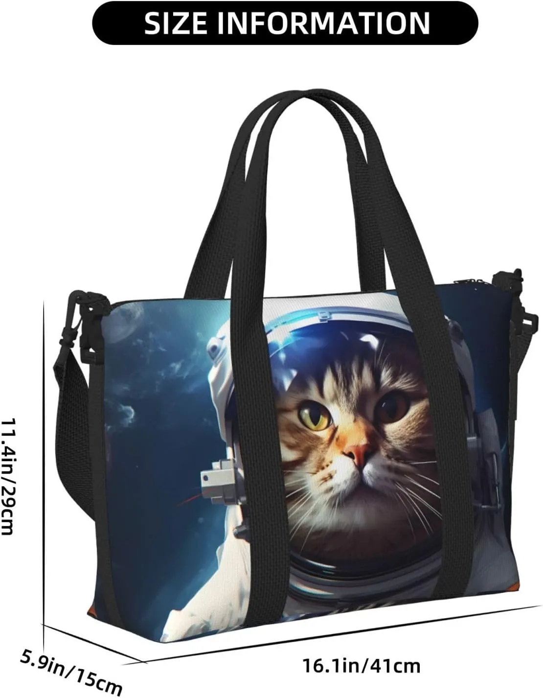 Funny Kitten Cat Travel Duffel Bags for Women Men, Sports Training Gym Bag Dance Bag with Adjustable Shoulder Strap Outer Space Weekender Overnight Bag