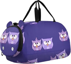 Funny Pattern with Owls Gym Travel Duffel Bag with Shoe Compartment for Boys Girls - Gymnastics Sports Dance Football Travel Bag Teens Weekender Sleepover