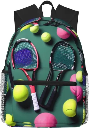 Funny Tennis Racquets and Tennis Balls print Lightweight and comfortable backpack Casual Laptop Backpack for Travel Hiking
