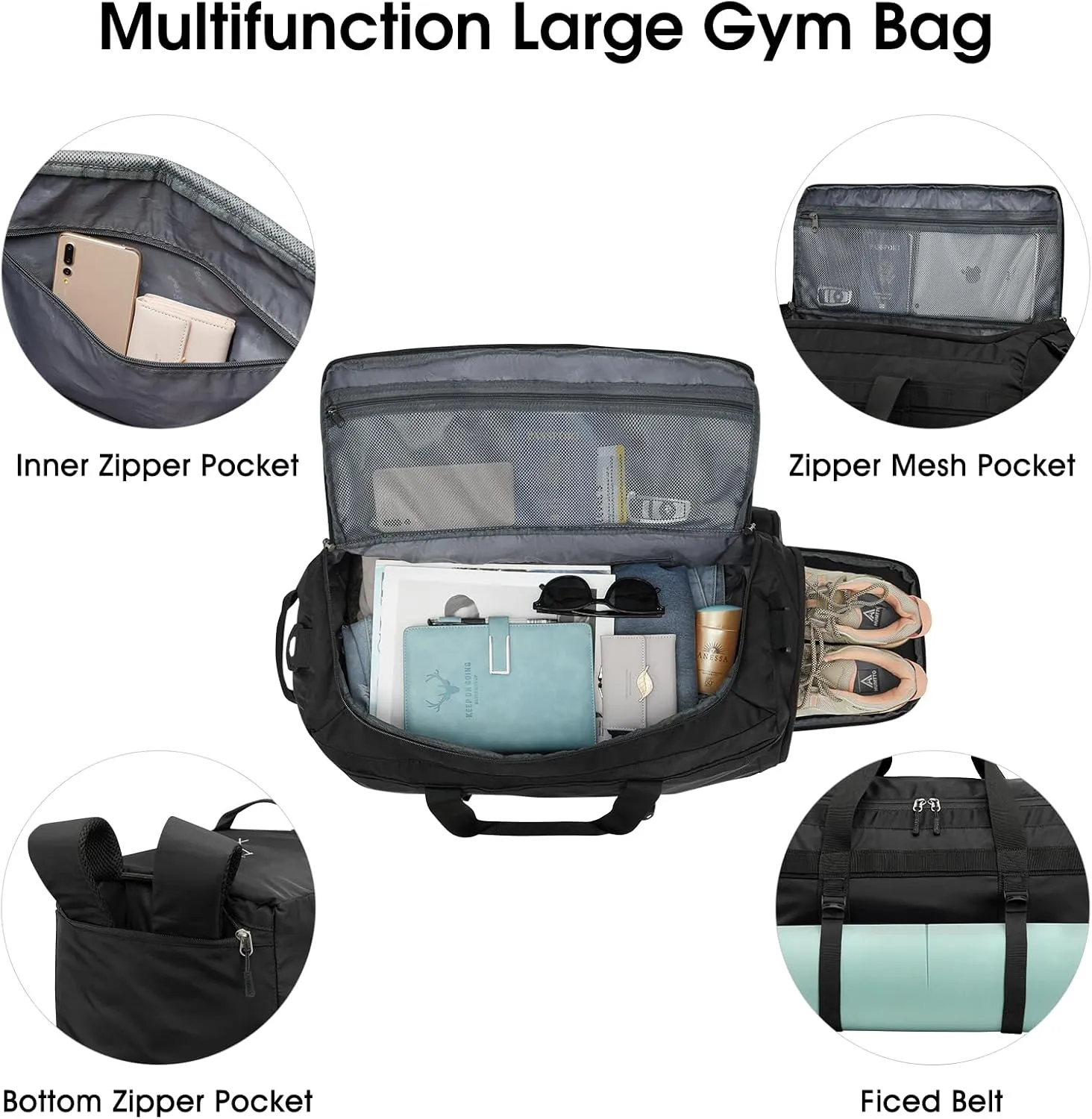 G4Free Gym Bag for Women Men 45L Duffle Backpack with Shoe Compartment Water Resistant Travel Weekender Bag