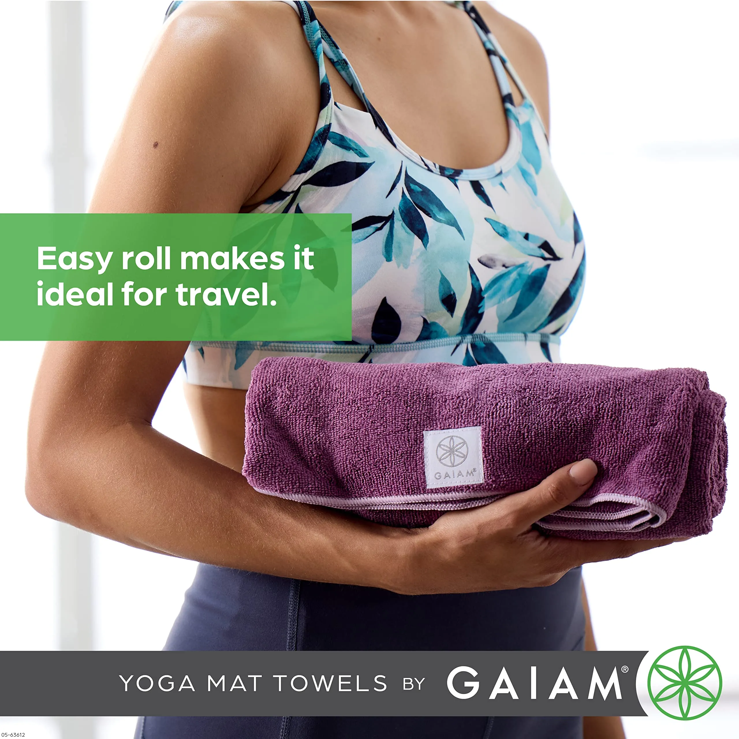 Gaiam Yoga Mat Towel Microfiber Mat-Sized Yoga Towel for Hot Yoga (68" L x 24" W), Heron Lilac