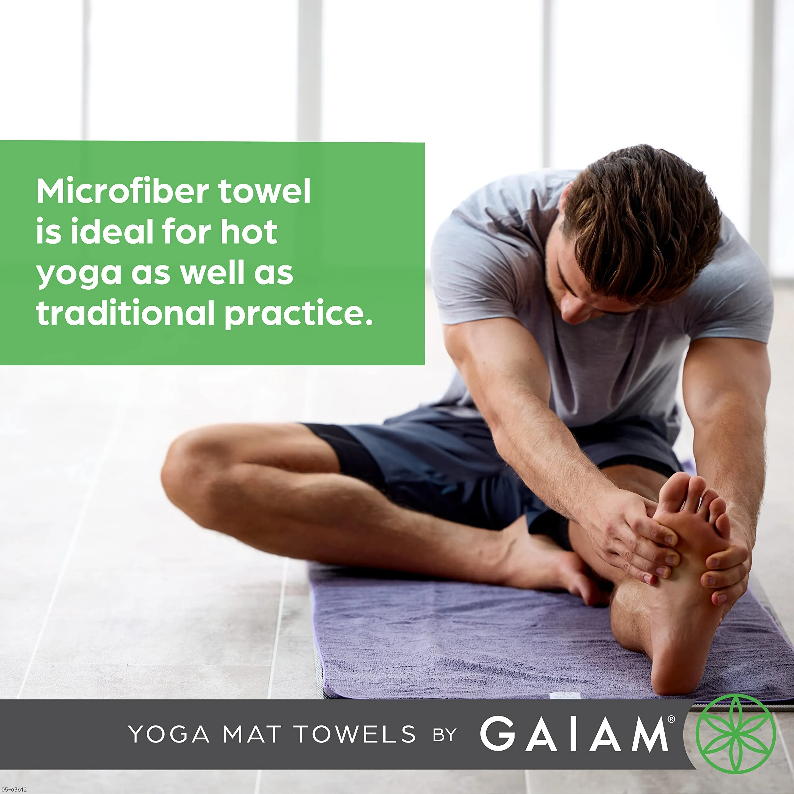 Gaiam Yoga Mat Towel Microfiber Mat-Sized Yoga Towel for Hot Yoga (68" L x 24" W), Heron Lilac