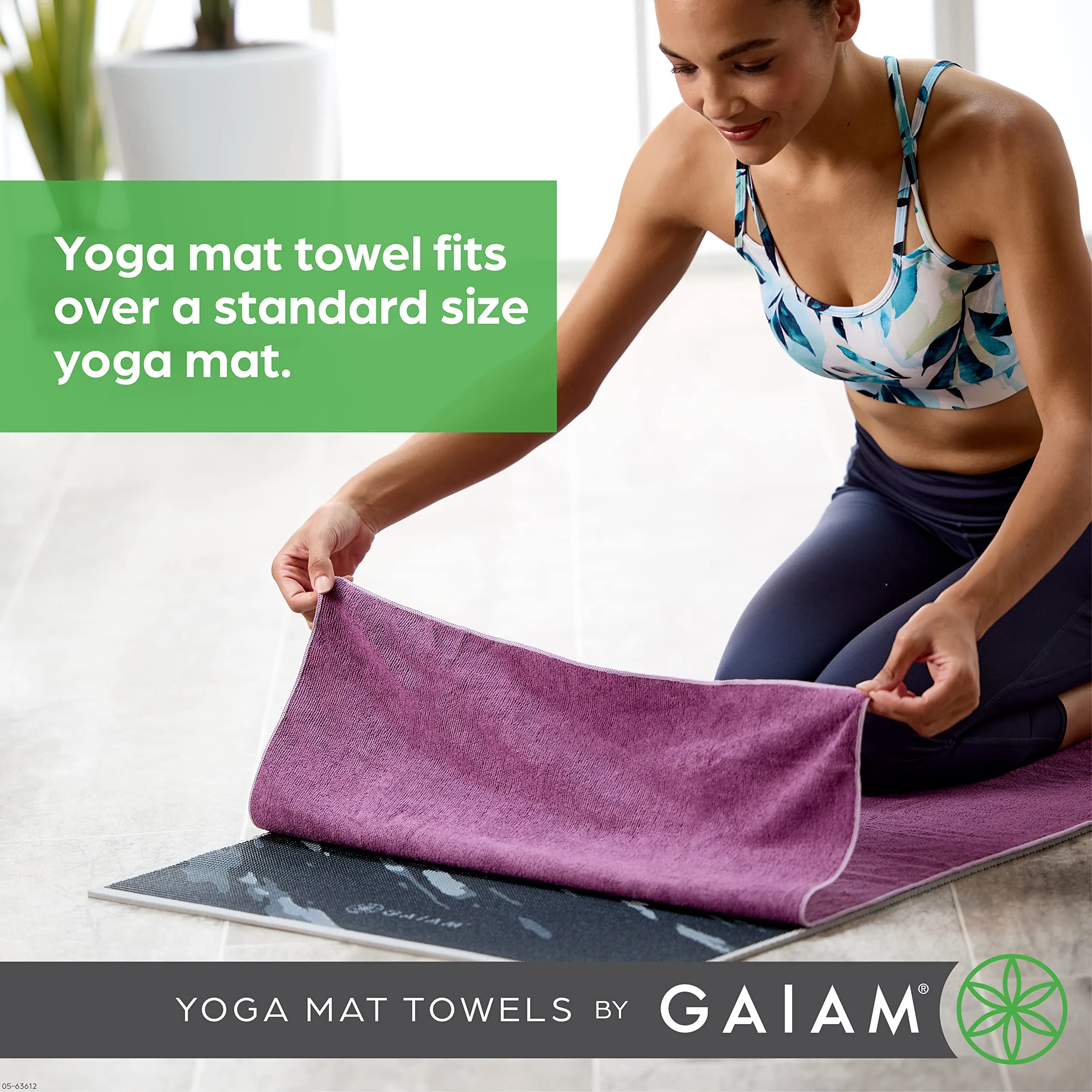 Gaiam Yoga Mat Towel Microfiber Mat-Sized Yoga Towel for Hot Yoga (68" L x 24" W), Heron Lilac
