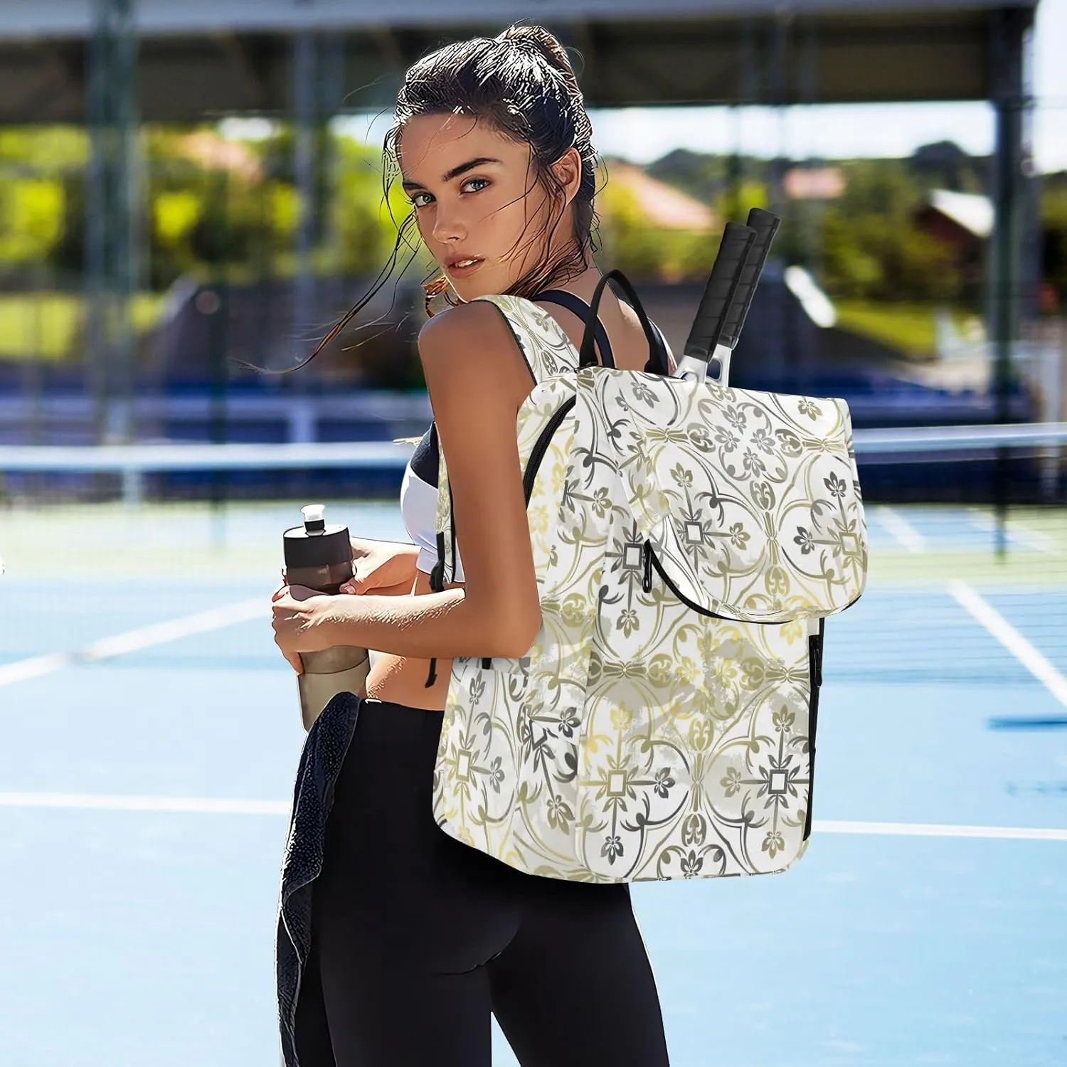 GAIGEO Cool Soccer Graffiti Pickleball Backpack, Multiple Storage Compartments Tennis Racket Backpack, Foldable Pocket