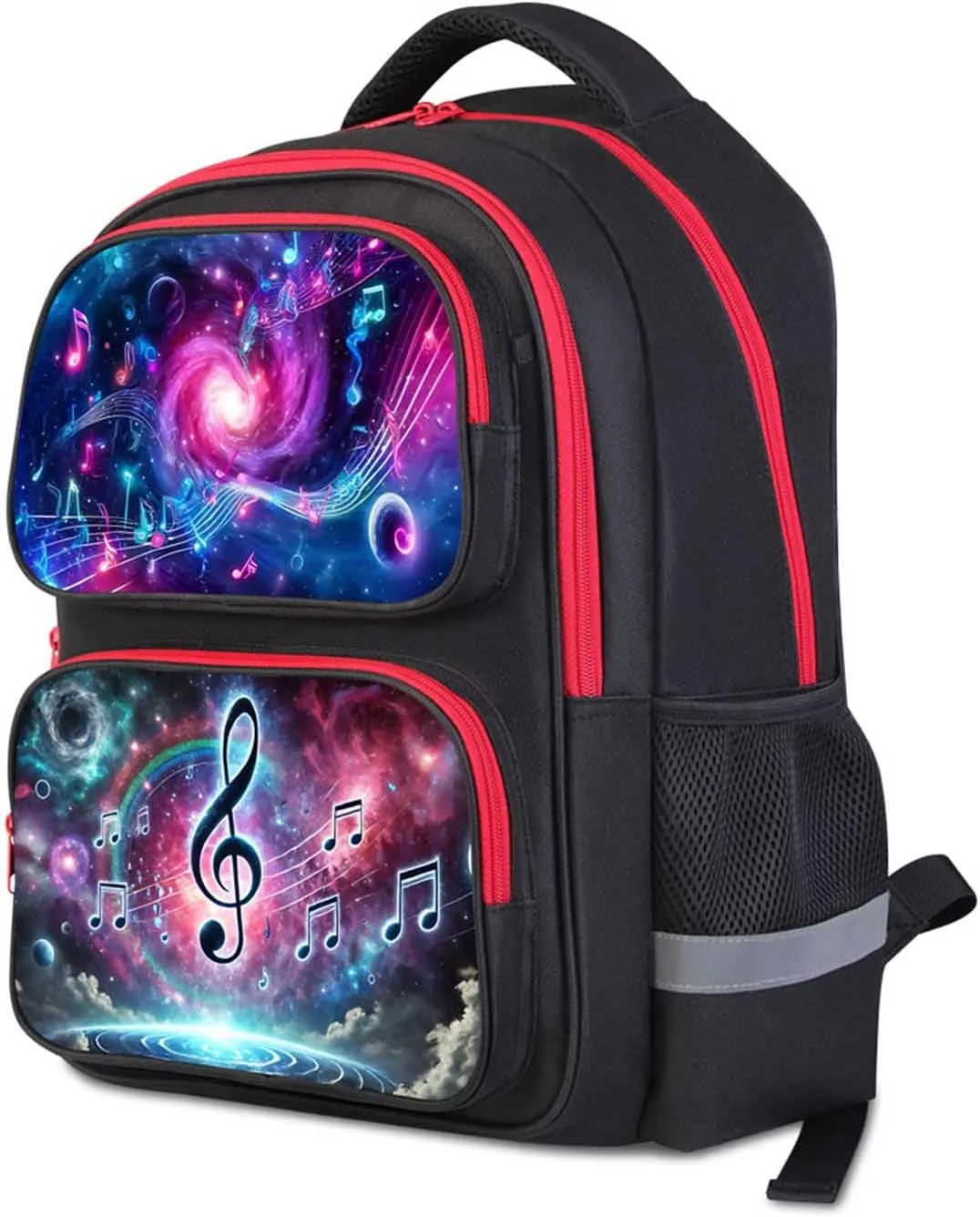 Galaxy Music Backpack for Boys and Girls, 17" Kids School Bag with Space and Musical Notes Design, Adjustable Straps Bookbag for Elementary and Middle School, Ages 6–18