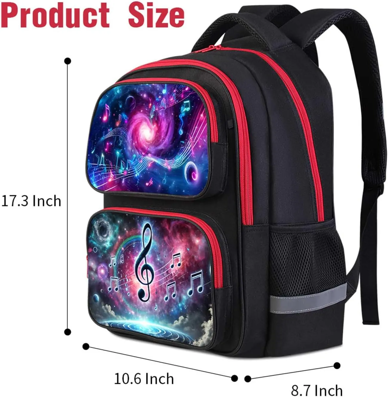 Galaxy Music Backpack for Boys and Girls, 17" Kids School Bag with Space and Musical Notes Design, Adjustable Straps Bookbag for Elementary and Middle School, Ages 6–18