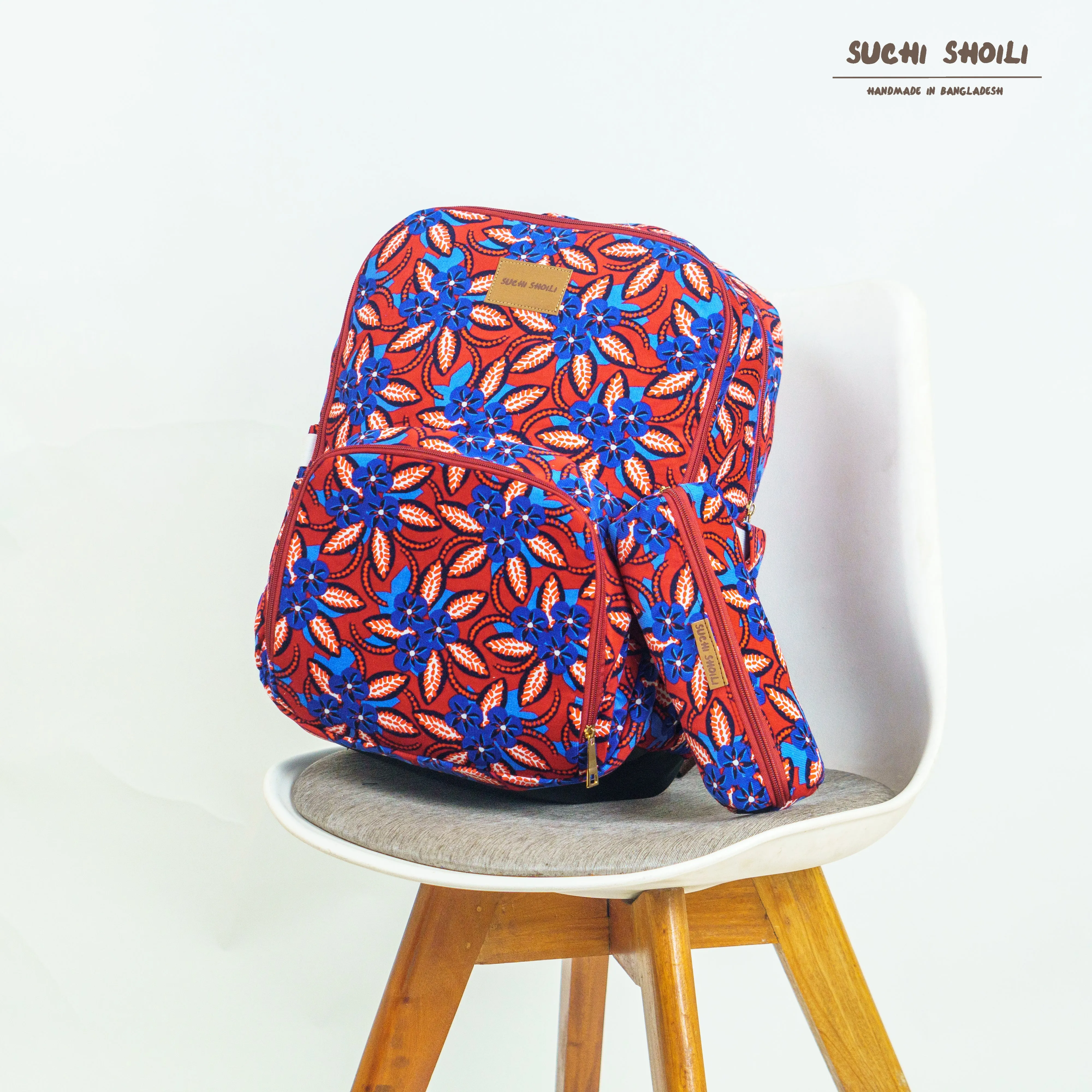 Garden Flower Corduroy Fabric Double Chamber Backpack