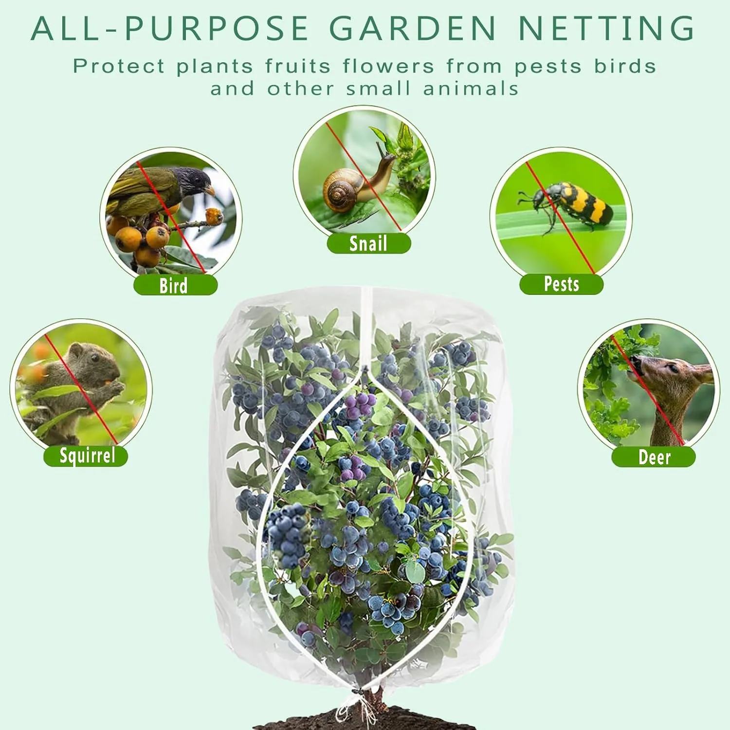 Garden Netting Pest Barrier 4 Pack 2.62x3.94 Ft Tomato Tree Protective Cover Net Bird Netting Mesh Netting for Plant Fruits Blueberry Bushes Protection Netting Covers Bags with Zipper and Drawstring