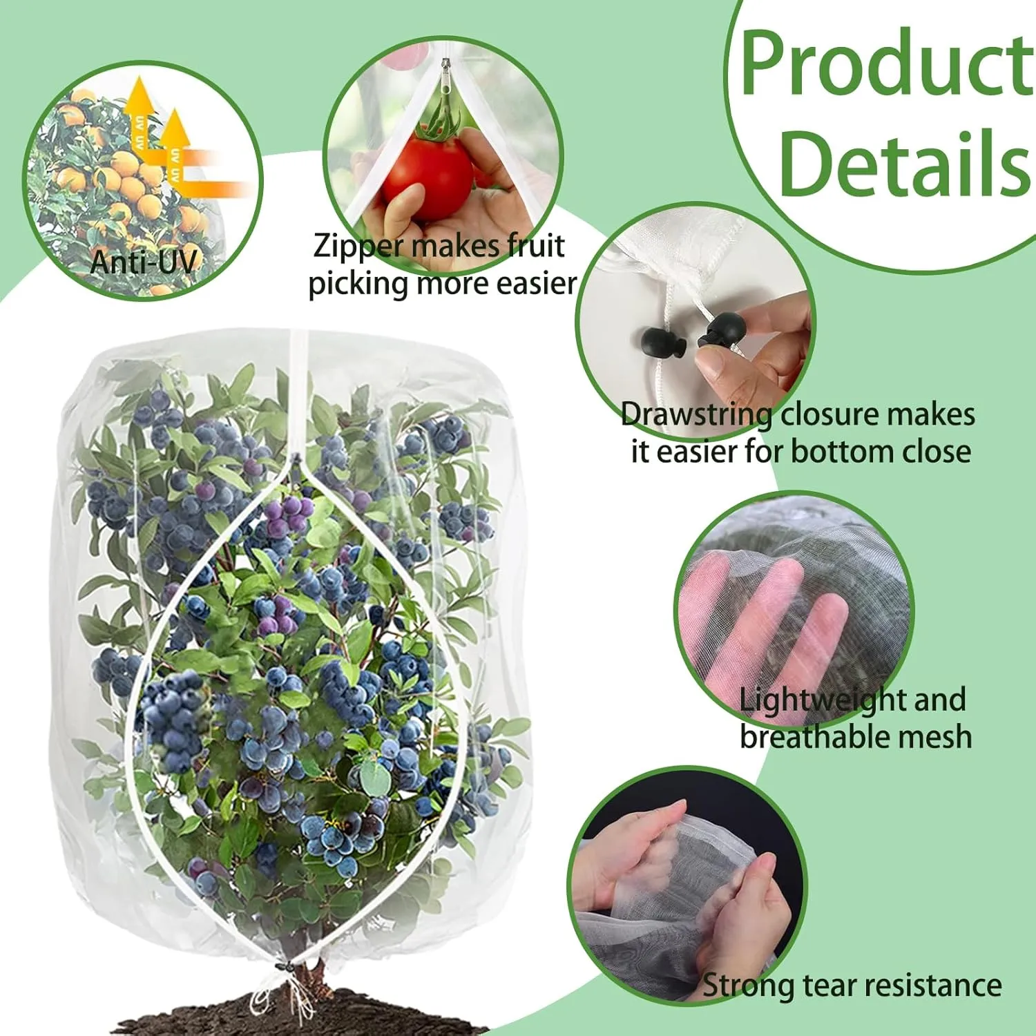 Garden Netting Pest Barrier 4 Pack 2.62x3.94 Ft Tomato Tree Protective Cover Net Bird Netting Mesh Netting for Plant Fruits Blueberry Bushes Protection Netting Covers Bags with Zipper and Drawstring