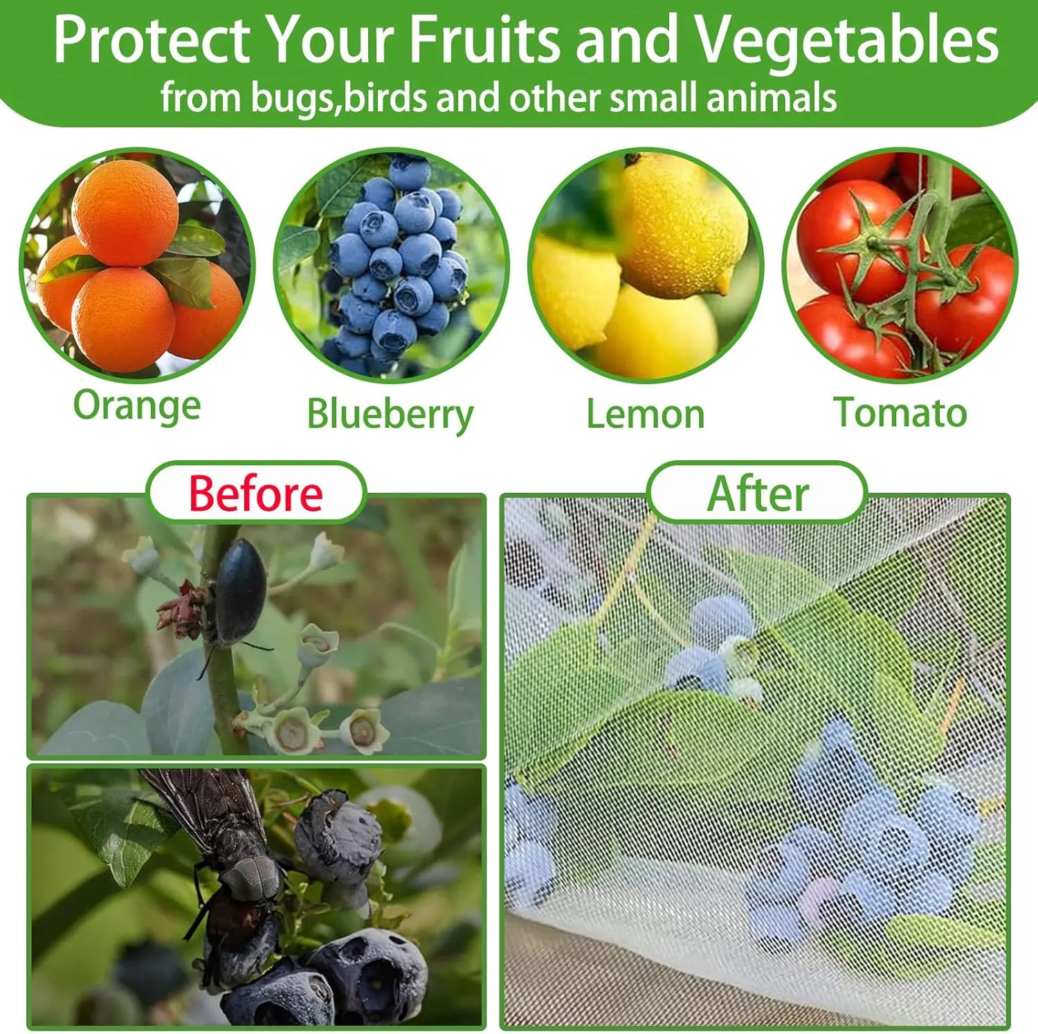 Garden Netting Pest Barrier 4 Pack 2.62x3.94 Ft Tomato Tree Protective Cover Net Bird Netting Mesh Netting for Plant Fruits Blueberry Bushes Protection Netting Covers Bags with Zipper and Drawstring