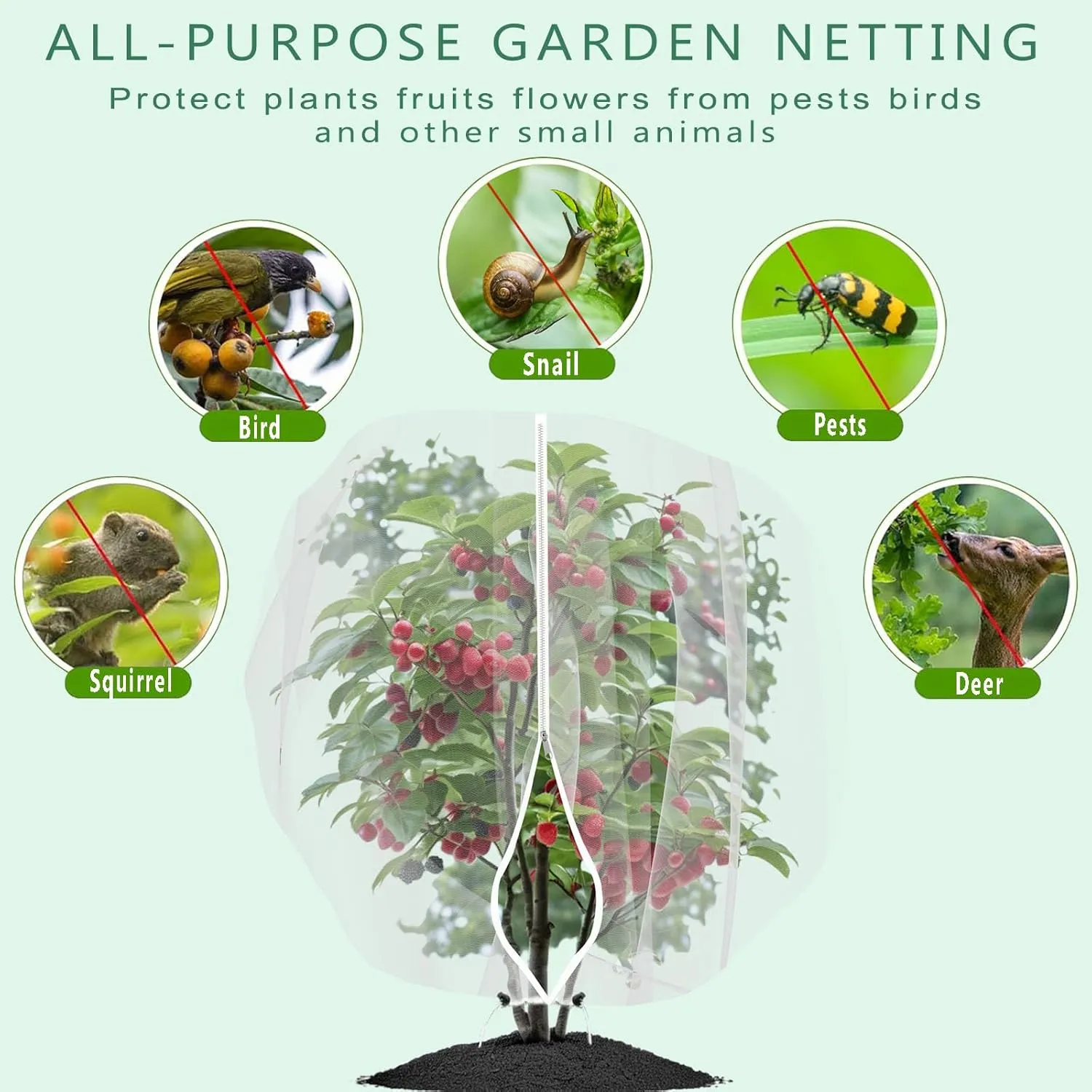 Garden Netting Pest Barrier 4 Pack 3.28x4.59 Ft Tomato Tree Protective Cover Net Bird Netting Mesh Netting for Plant Fruits Blueberry Bushes Protection Netting Covers Bags with Zipper and Drawstring