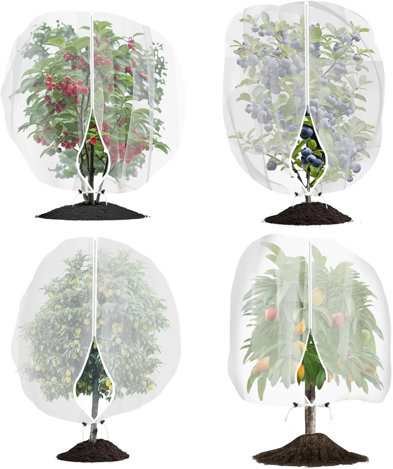 Garden Netting Pest Barrier 4 Pack 3.28x4.59 Ft Tomato Tree Protective Cover Net Bird Netting Mesh Netting for Plant Fruits Blueberry Bushes Protection Netting Covers Bags with Zipper and Drawstring