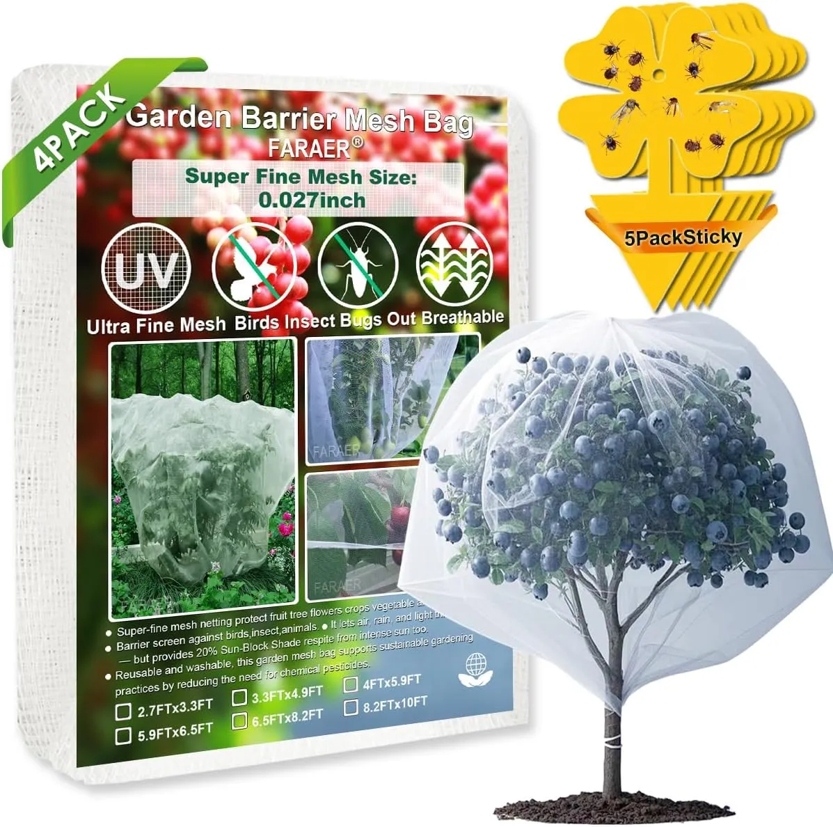 Garden Netting Pest Barrier, 4Pack Plant Fruits Blueberry Bushes Protection Plant Cover Bags with Drawstring, Plant Netting Protective Covers for Birds,Cicadas,Shrubs,Vegetables Protection Net