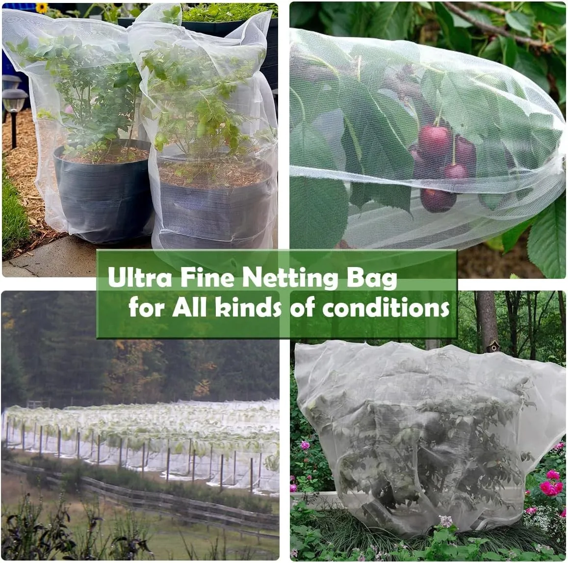 Garden Netting Pest Barrier, 4Pack Plant Fruits Blueberry Bushes Protection Plant Cover Bags with Drawstring, Plant Netting Protective Covers for Birds,Cicadas,Shrubs,Vegetables Protection Net