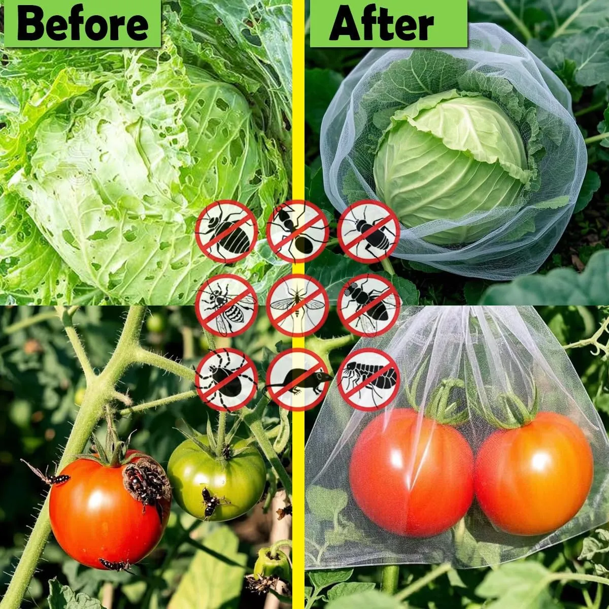 Garden Netting Pest Barrier, 4Pack Plant Fruits Blueberry Bushes Protection Plant Cover Bags with Drawstring, Plant Netting Protective Covers for Birds,Cicadas,Shrubs,Vegetables Protection Net