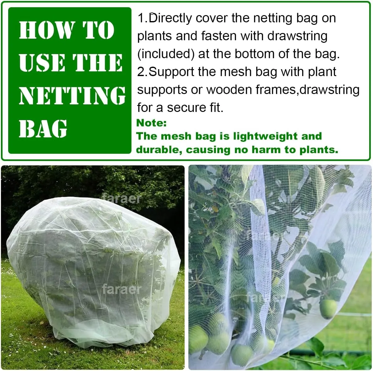 Garden Netting Pest Barrier, 4Pack Plant Fruits Blueberry Bushes Protection Plant Cover Bags with Drawstring, Plant Netting Protective Covers for Birds,Cicadas,Shrubs,Vegetables Protection Net