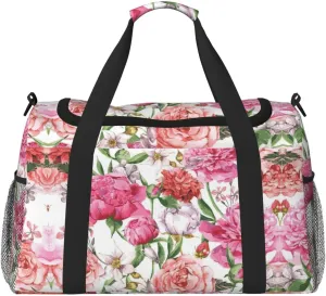 Garden Peony print Large Canvas Travel Duffel Bag Weekender Bags for Women Overnight Bag Carry On Tote Bag