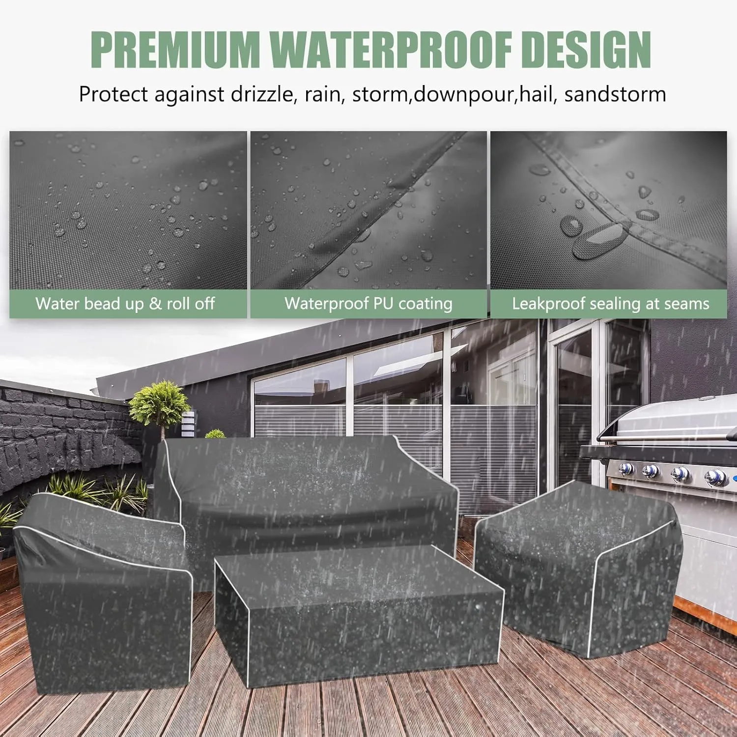 Gasadar Patio Furniture Cover 4-Piece Set, Heavy Dut 600D Outdoor Furniture Cover Waterproof for Lawn Patio Chairs, Loveseat and Coffe table, Grey