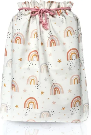 Gather & Knot Drawstring Gift Bags | Premium Canvas | 22" Extra Large | Reusable Fabric Wrap for Girls Baby Shower or Birthday | XL Rainbow Flat Bottom