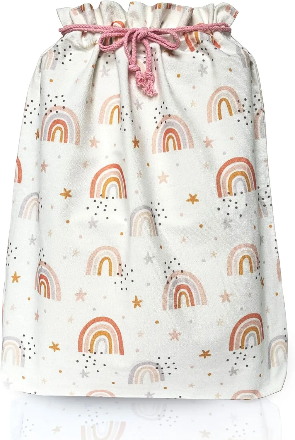 Gather & Knot Drawstring Gift Bags | Premium Canvas | 22" Extra Large | Reusable Fabric Wrap for Girls Baby Shower or Birthday | XL Rainbow Flat Bottom