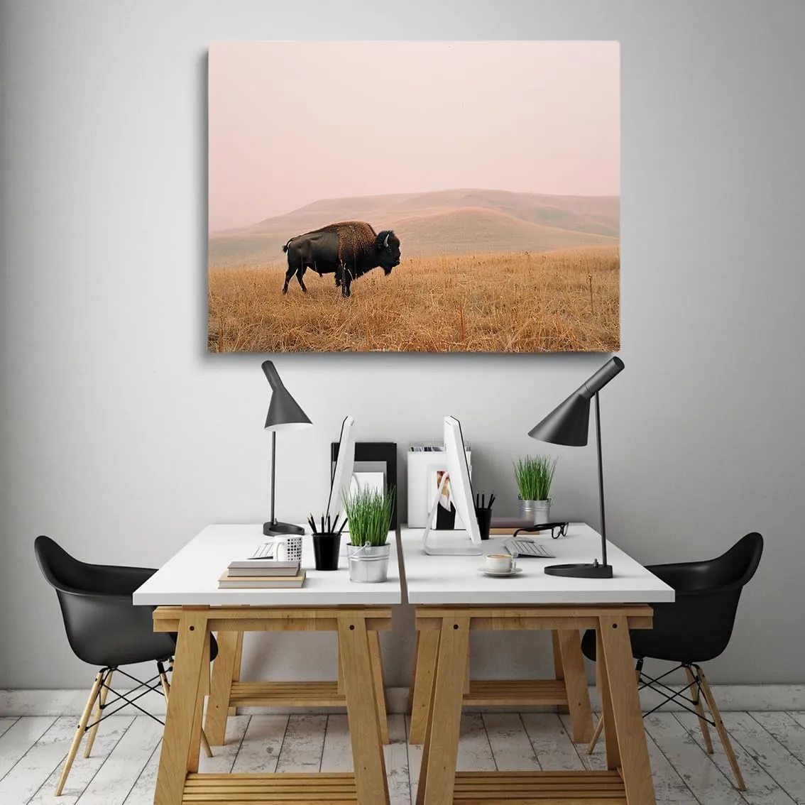 Generic Bison Wall Art Yellowstone National Park Prairie Bison animals Wildlife Pictures Rural scenery Natural walls decorated with modern art Living Room Bedroom Office (12x16in Framed,art)