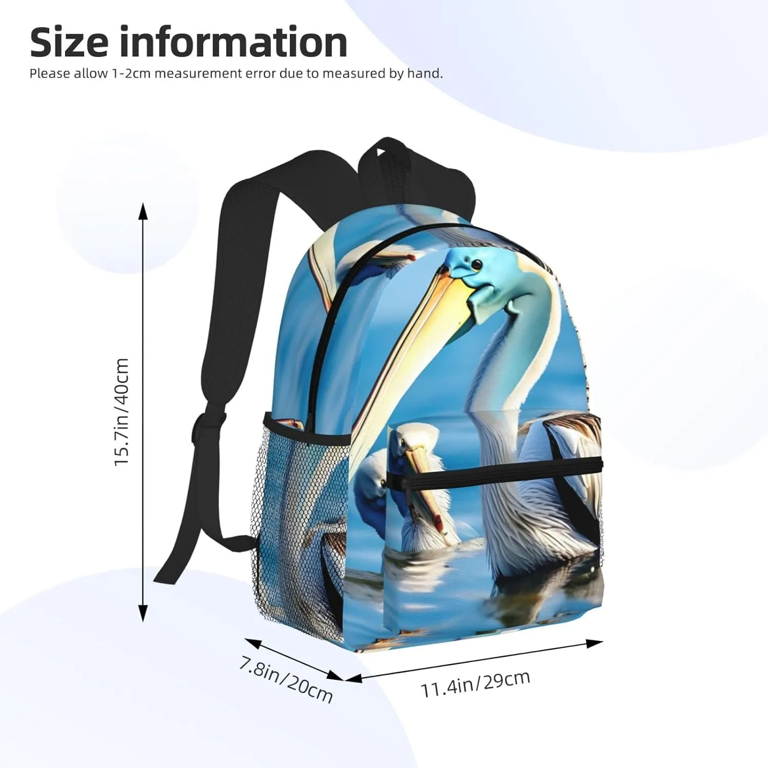 GeRRiT Pelican Bird Blue Sea Sky Print Casual Backpack For Women, Travel Daypack,Waterproof Gym Backpack For Men Book Bags, SB-122
