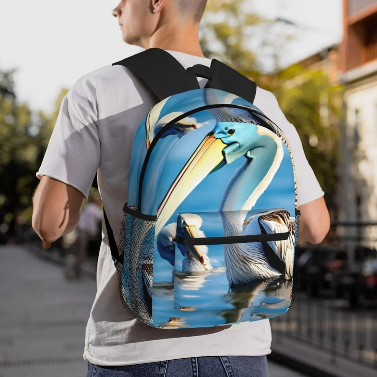 GeRRiT Pelican Bird Blue Sea Sky Print Casual Backpack For Women, Travel Daypack,Waterproof Gym Backpack For Men Book Bags, SB-122