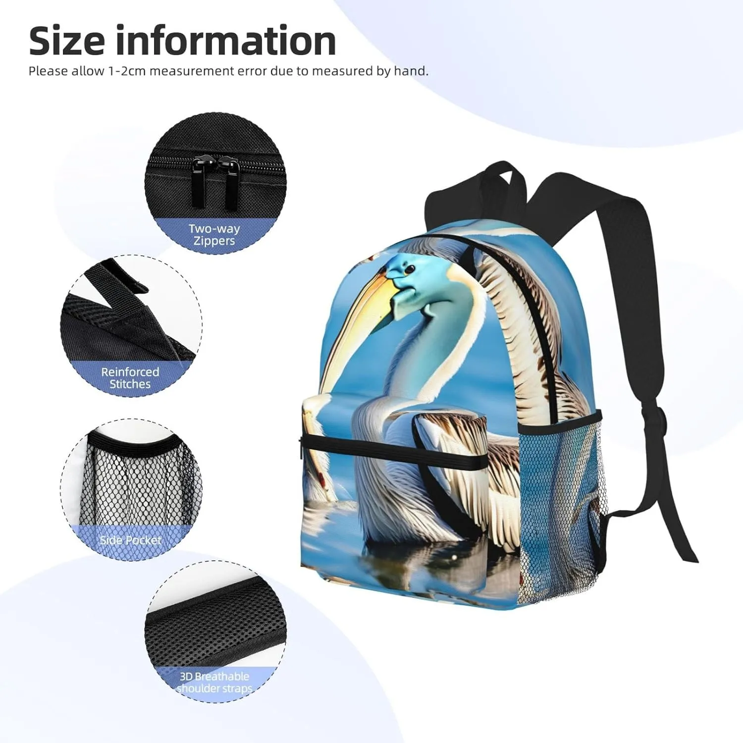 GeRRiT Pelican Bird Blue Sea Sky Print Casual Backpack For Women, Travel Daypack,Waterproof Gym Backpack For Men Book Bags, SB-122