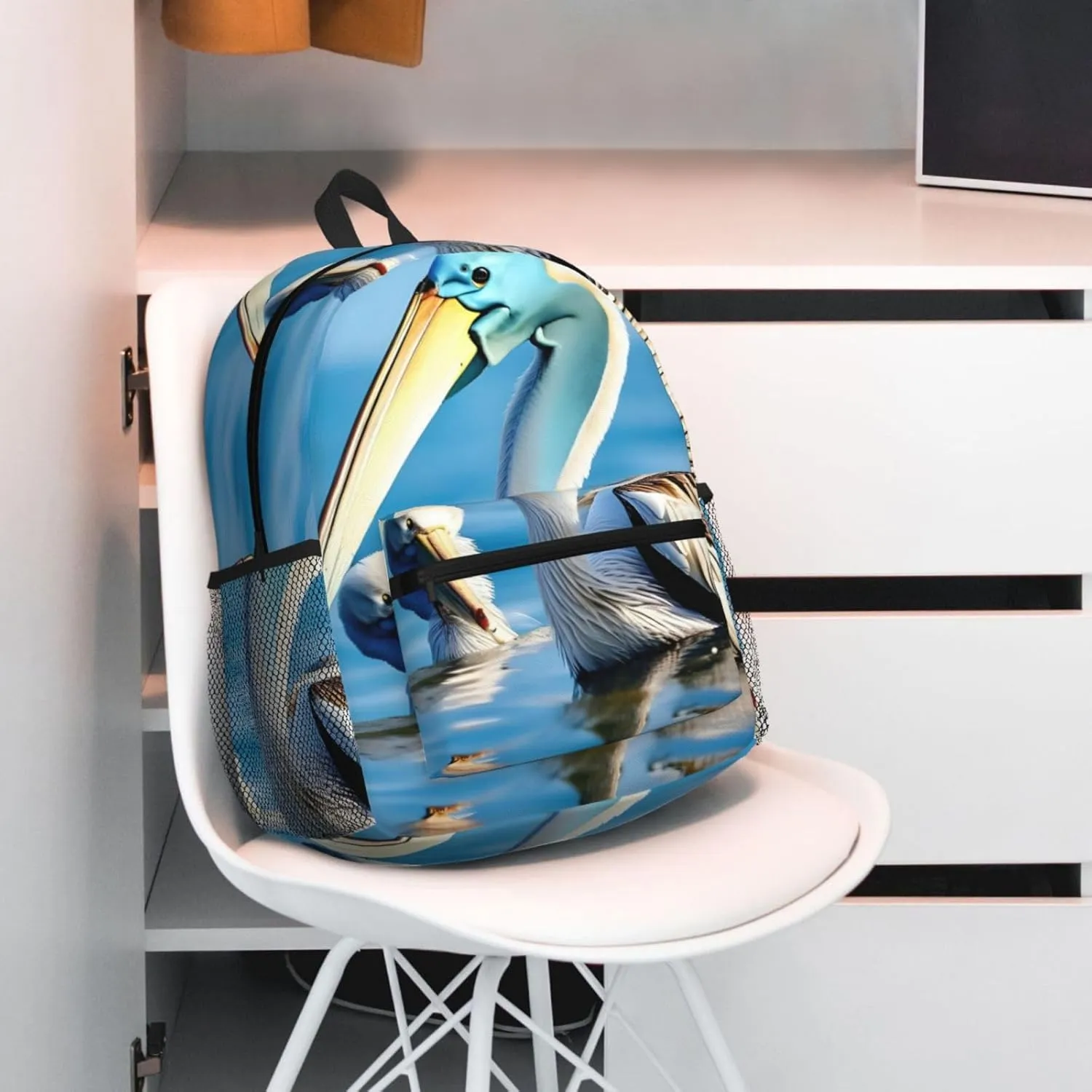 GeRRiT Pelican Bird Blue Sea Sky Print Casual Backpack For Women, Travel Daypack,Waterproof Gym Backpack For Men Book Bags, SB-122