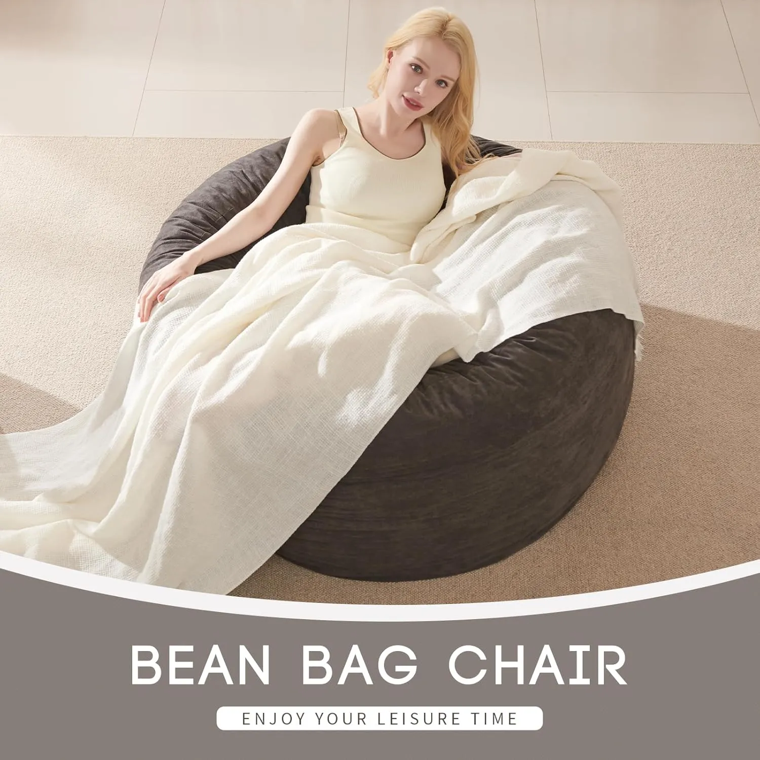 Giant Bean Bag Chair for Adults - 4 in 1 Convertible Beanbag Chairs Folds from Lazy Chair to Floor Mattress, Big Bean Bags for Teens, High-Density Foam Filling, Machine Washable