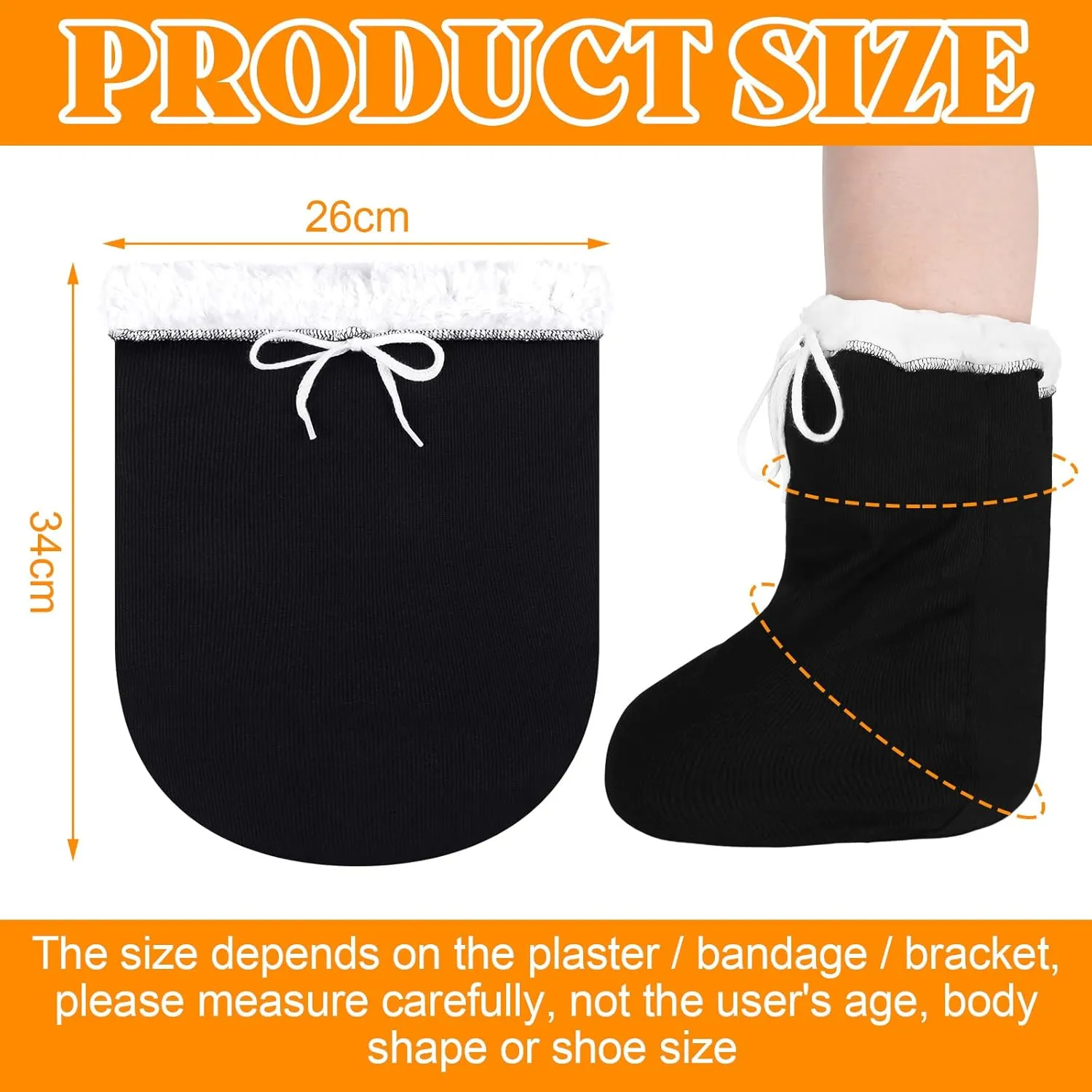 Giegxin 2 Pcs Cast Toe Cover Sock Thick Warm Foot Cast Sock Plaster Stocking Protective for Women Men Leg Ankle When Walking(Black, 13.39 x 10.24 In)