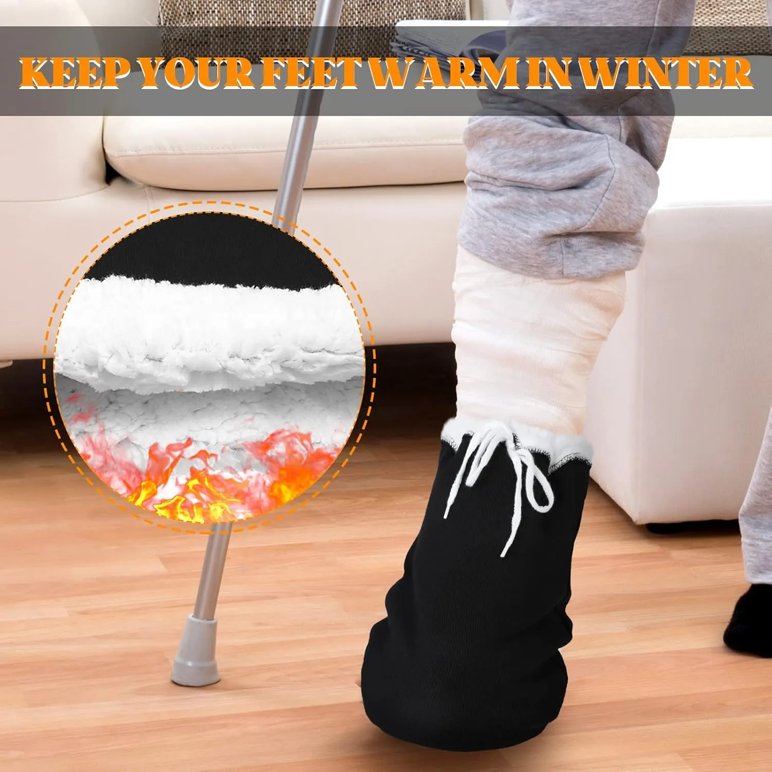 Giegxin 2 Pcs Cast Toe Cover Sock Thick Warm Foot Cast Sock Plaster Stocking Protective for Women Men Leg Ankle When Walking(Black, 13.39 x 10.24 In)