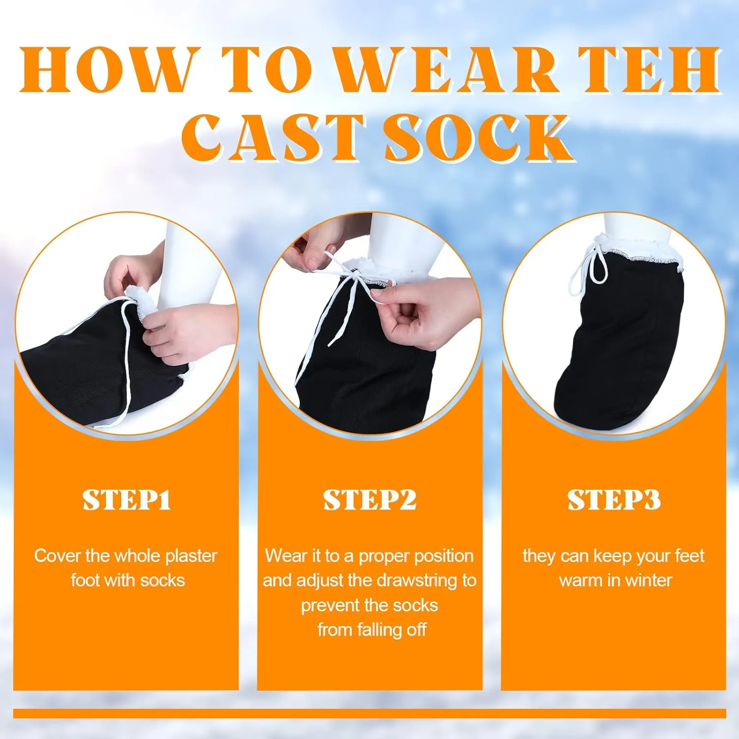 Giegxin 2 Pcs Cast Toe Cover Sock Thick Warm Foot Cast Sock Plaster Stocking Protective for Women Men Leg Ankle When Walking(Black, 13.39 x 10.24 In)