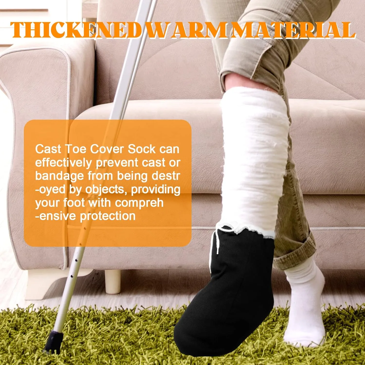 Giegxin 2 Pcs Cast Toe Cover Sock Thick Warm Foot Cast Sock Plaster Stocking Protective for Women Men Leg Ankle When Walking(Black, 13.39 x 10.24 In)