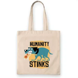 Gift for Animal Lovers Humanity Stinks Blue Dog Illustration Natural White Multicolor Canvas Tote Bag